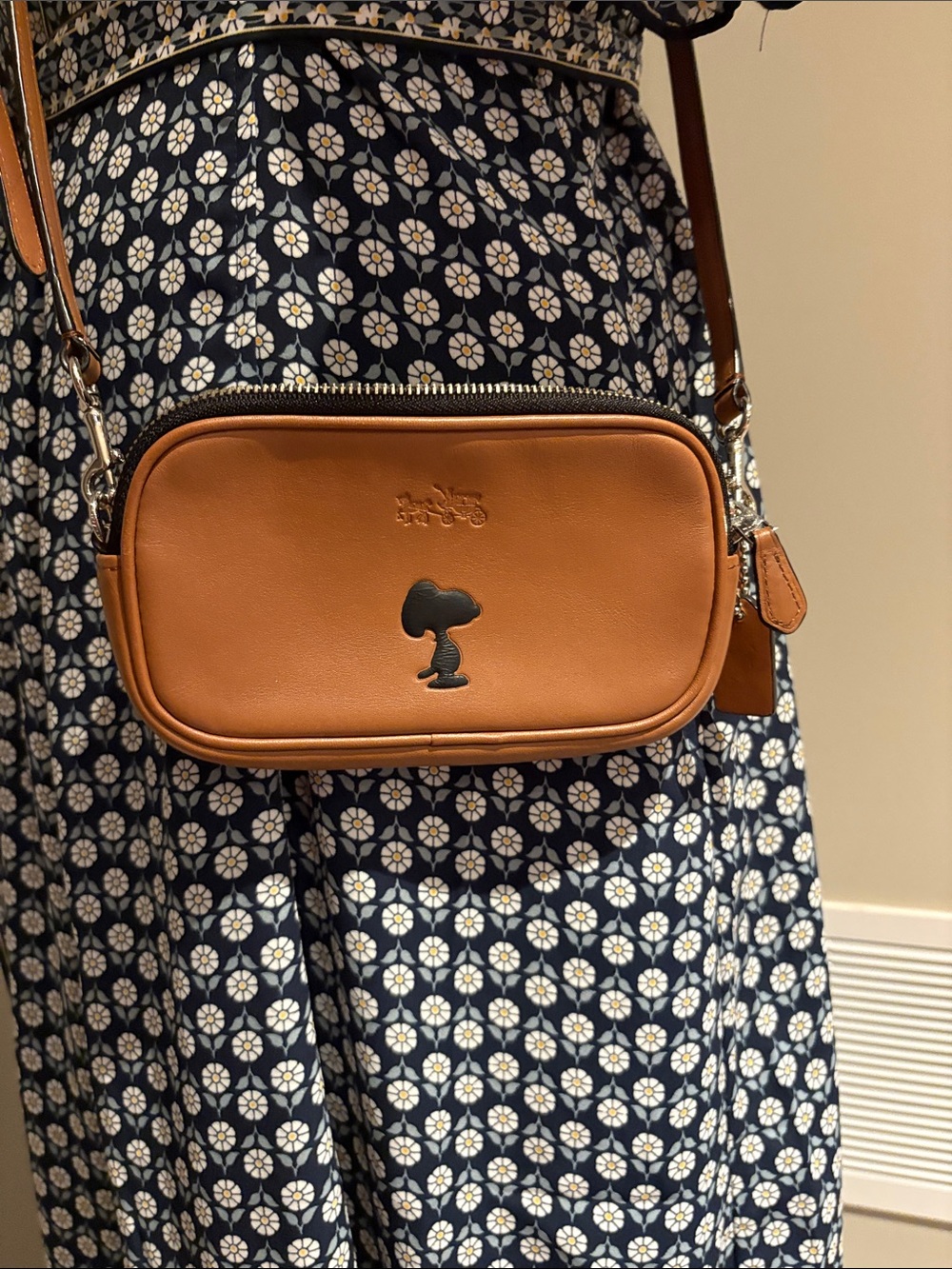 Coach Tan Leather Crossbody with Snoopy